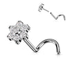 Implant Grade Titanium Corkscrew Nose Ring with Threadless Gem Flower Top