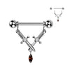 316L Surgical Steel Nipple Barbell With Crossed Daggers & Marquise Cubic Zirconia Dangle