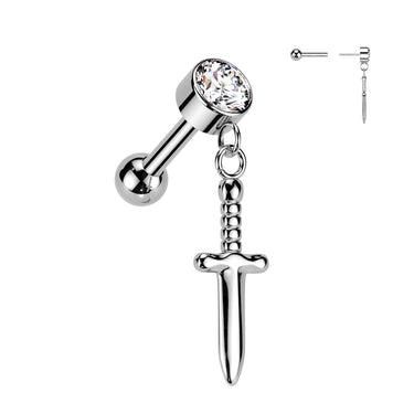 Implant Grade Titanium Threadless Dagger Dangle Cartilage Barbell