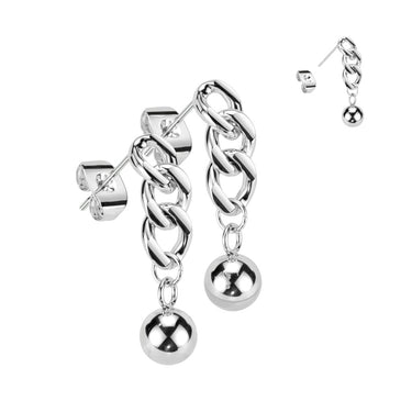 316L Surgical Steel Chain Link & Ball Dangle Studs (PAIR)
