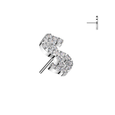 Implant Grade Titanium Threadless Push‑In Pave Cubic Zirconia Dollar Sign