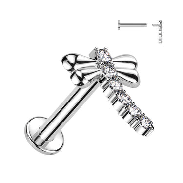 Internally Threaded 14K White Gold CZ Dragonfly Labret