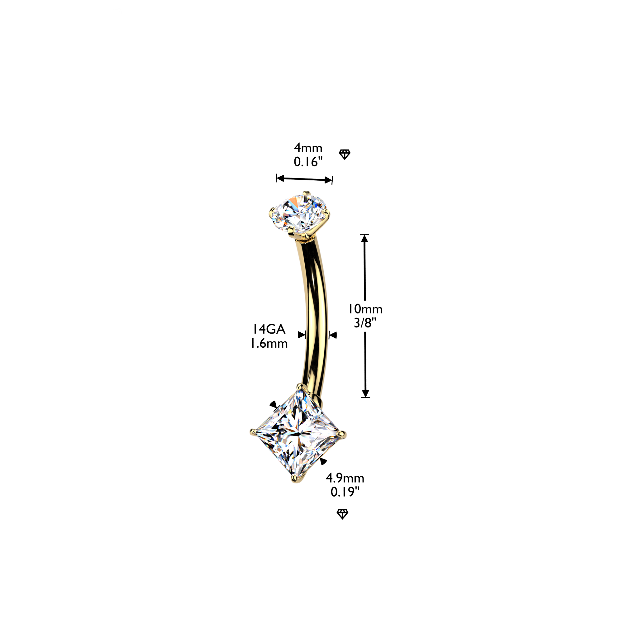The Signature Square Internally Threaded Belly Ring 14K Yellow Gold