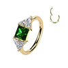 18g Yellow Gold Titanium Hoop Ring with Green CZ & Triangle Ends