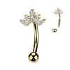 Gold Externally Threaded Reverse Belly Ring With Cubic Zirconia Cluster Crown Top