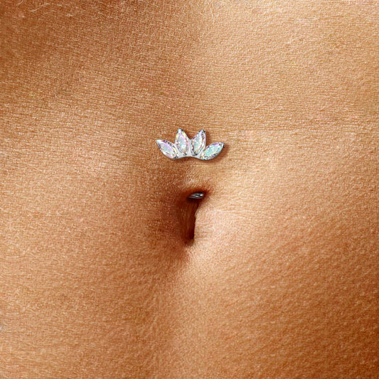 Gold Plated Fan Top Titanium Threadless Floating Convex Base Belly Bar
