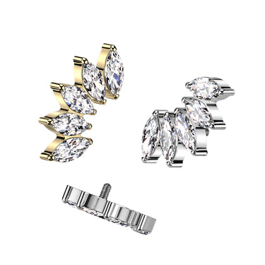 Gold Plated Titanium Internally Threaded 5 Marquise Cubic Zirconia Fan Top