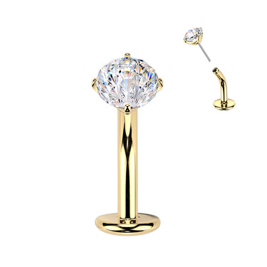 Gold Plated Titanium Threadless Floating Base Fireworks Cubic Zirconia Belly Ring
