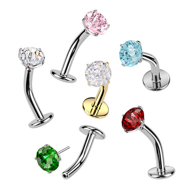 Gold Plated Titanium Threadless Floating Base Fireworks Cubic Zirconia Belly Ring