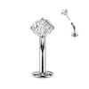 Solid Titanium Threadless Floating Base Fireworks Cubic Zirconia Belly Ring