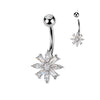 316L Belly Ring With Marquise & Baguette CZ Flower and Press Fit Top