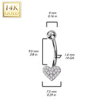 Paved Heart Belly Ring in 14K White Gold