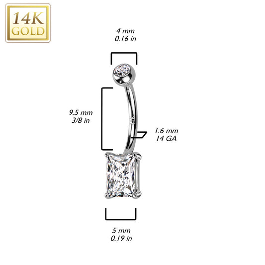 Emerald Cut Belly Bar in 14K White Gold