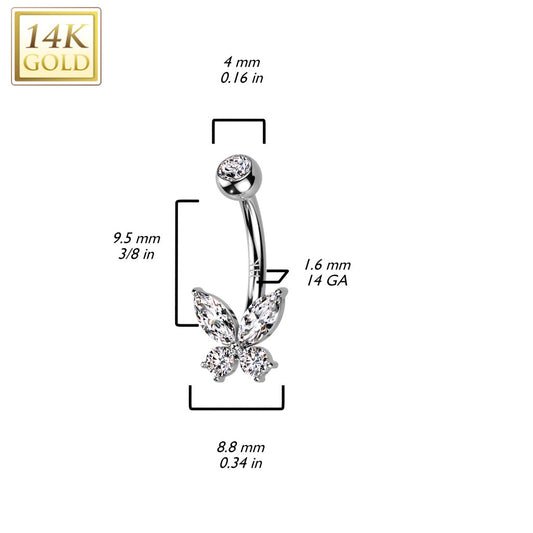 Opal Butterfly Navel Ring in 14K Yellow Gold