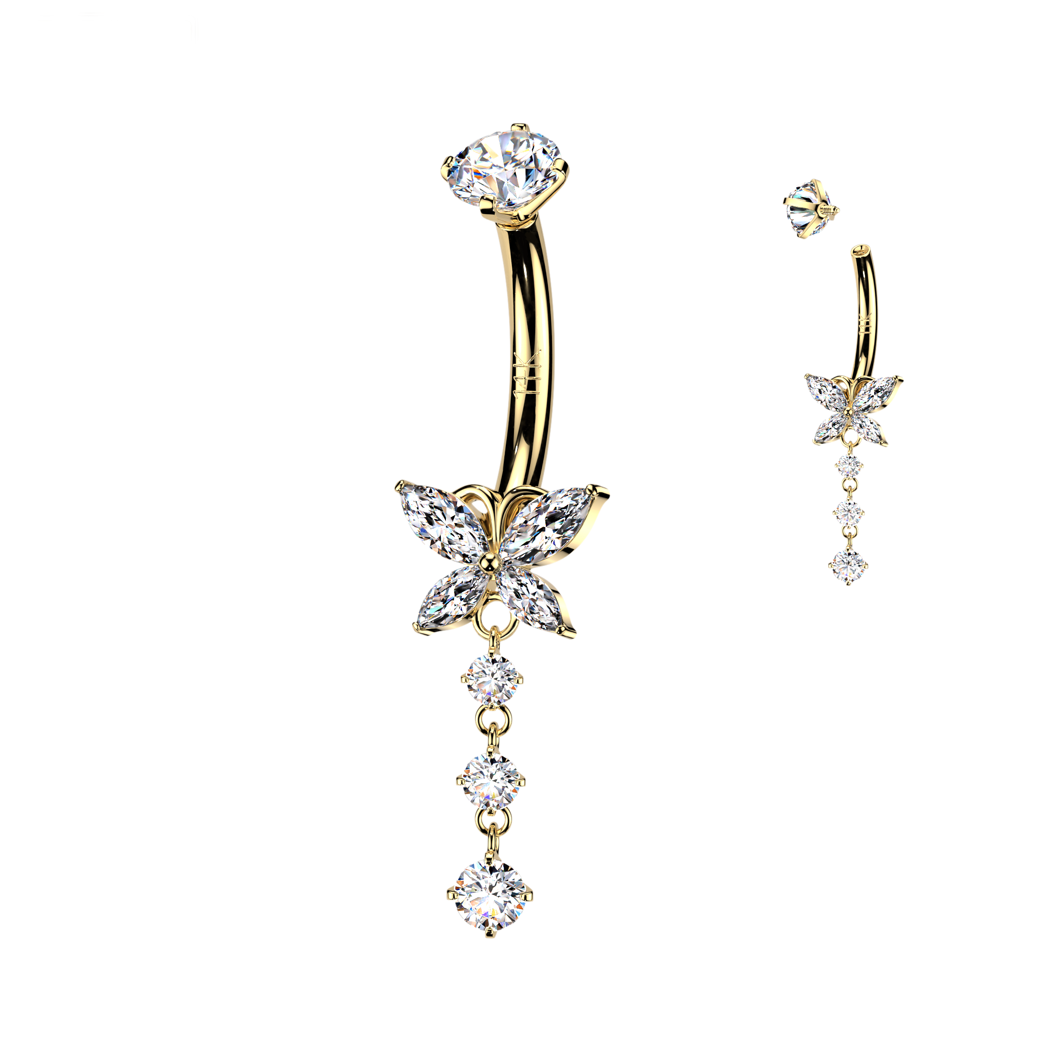 Pixie Wings Butterfly Dangle Belly Bar in 14K Yellow Gold