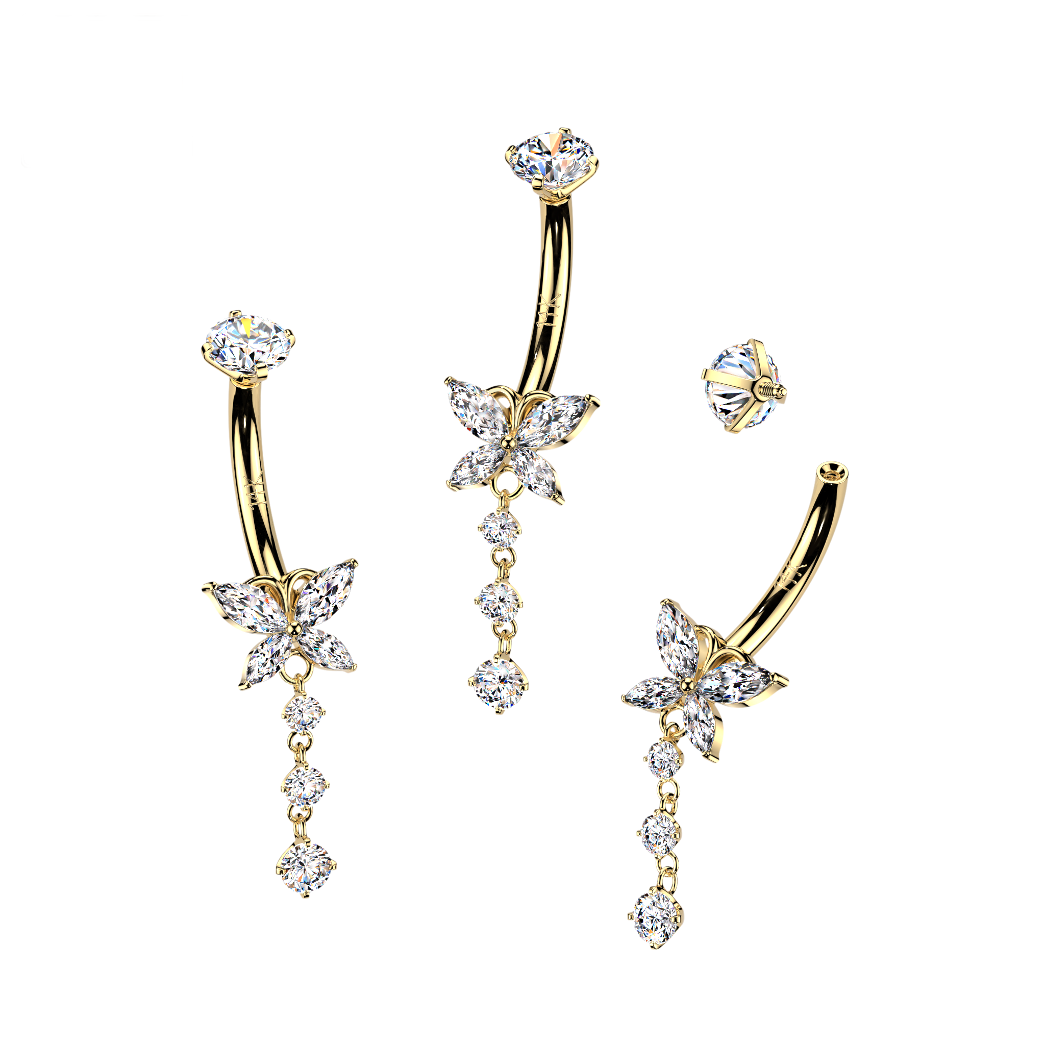 Pixie Wings Butterfly Dangle Belly Bar in 14K Yellow Gold