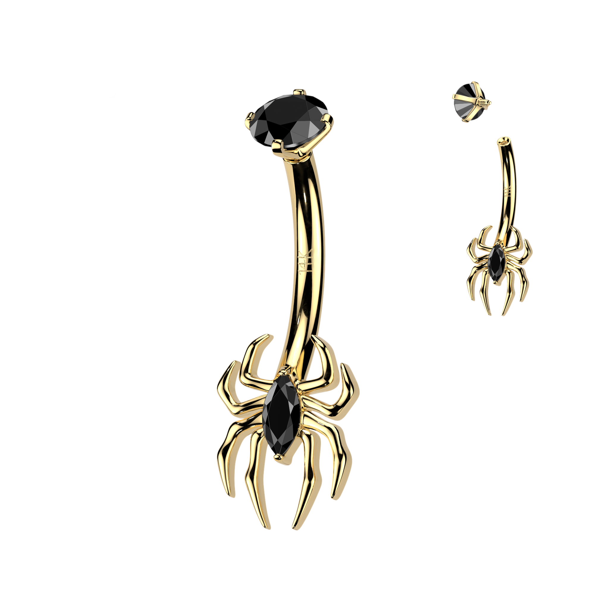 Arachne Midnight Spider Belly Ring in 14K Yellow Gold