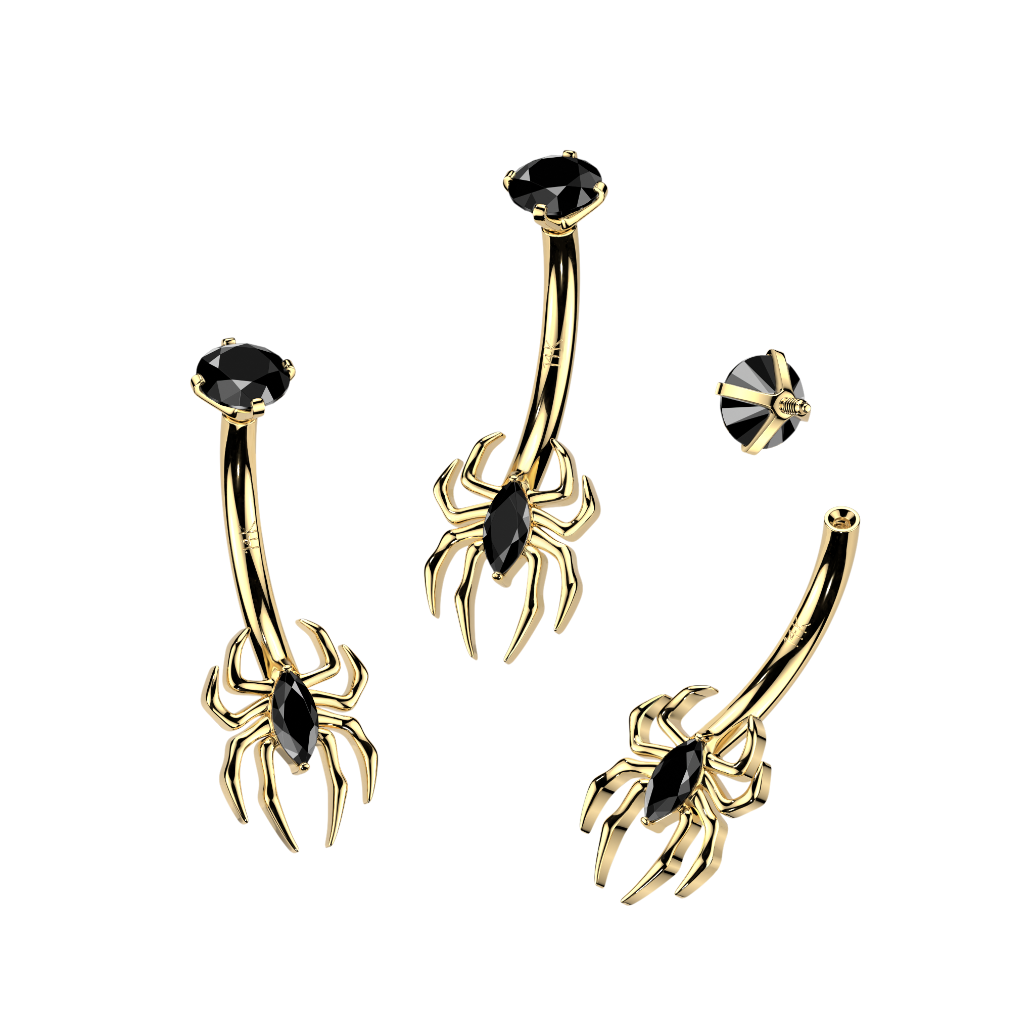 Arachne Midnight Spider Belly Ring in 14K Yellow Gold