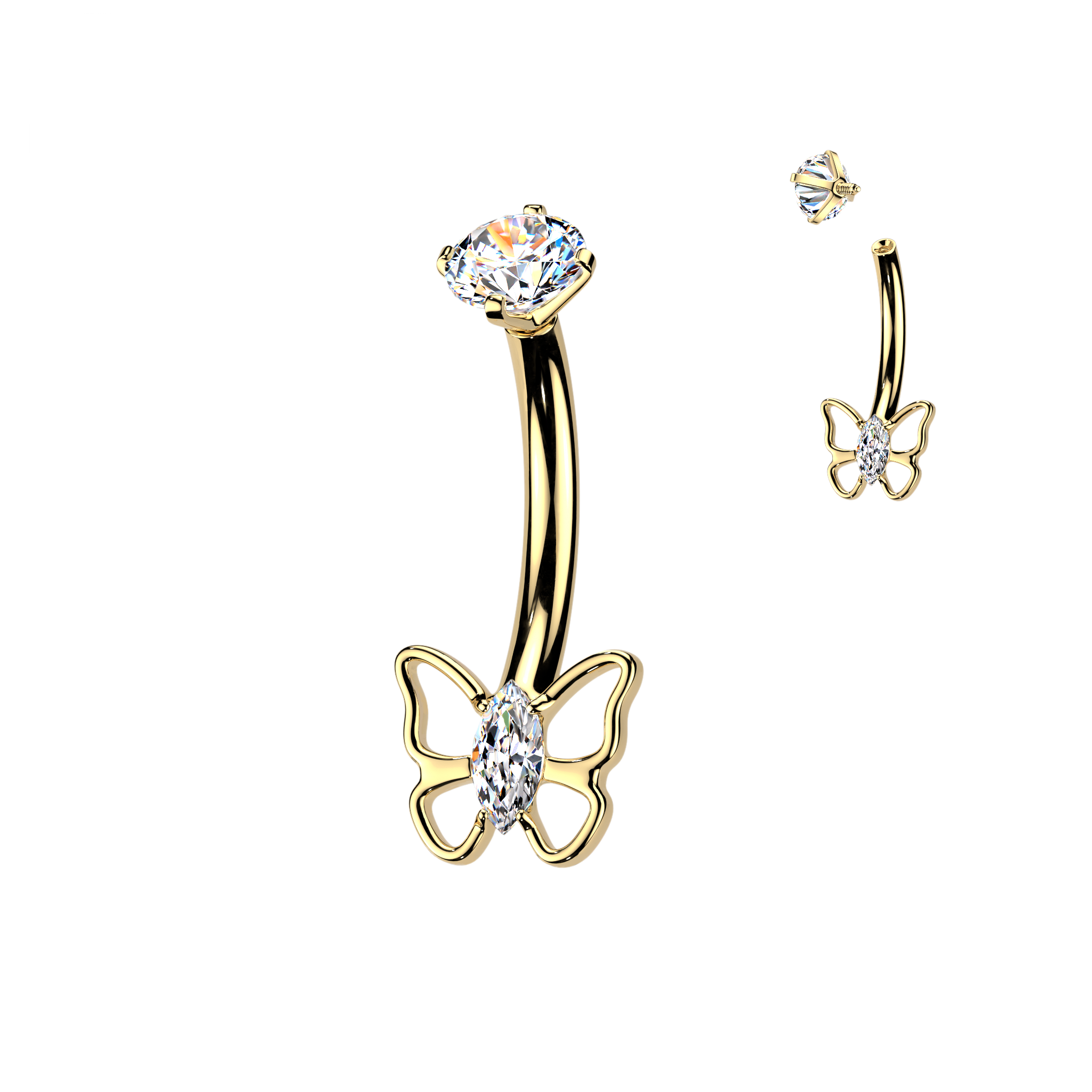 Élodie Crystal Butterfly Belly Ring in 14k Yellow Gold