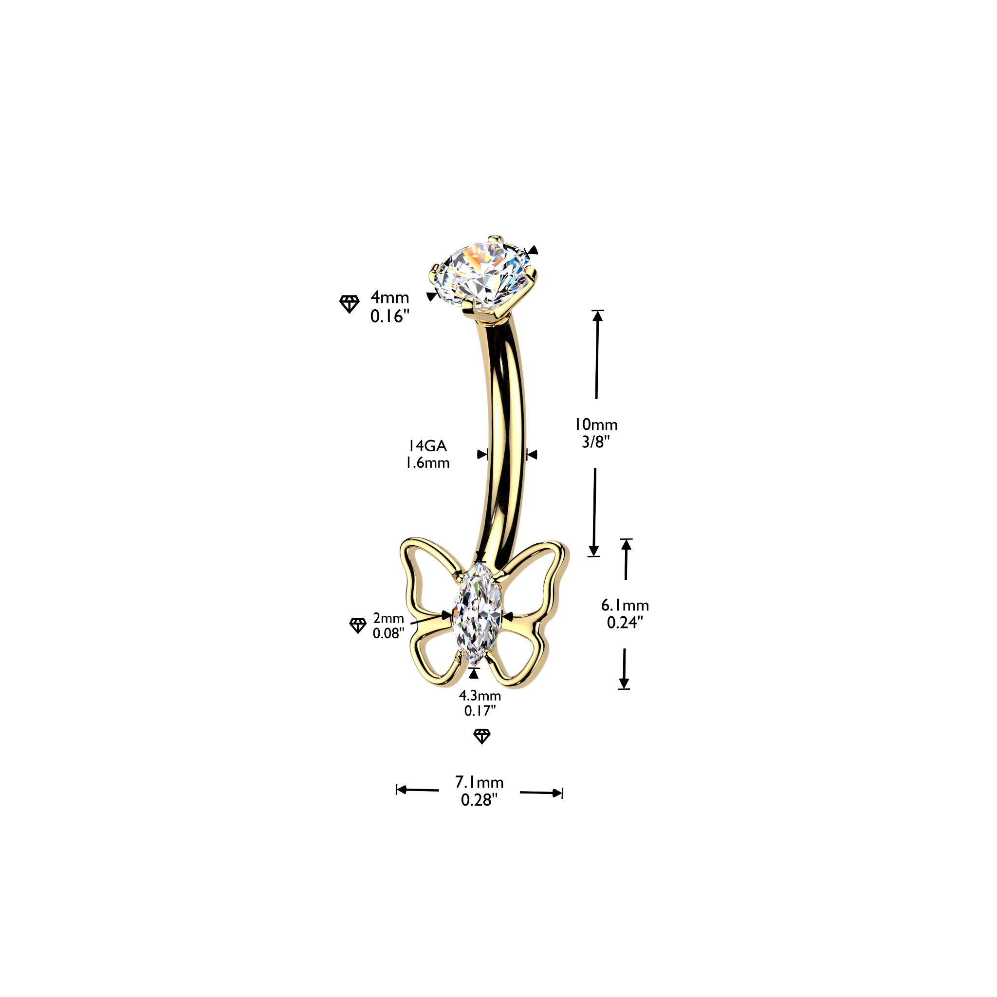 Élodie Crystal Butterfly Belly Ring in 14k Yellow Gold