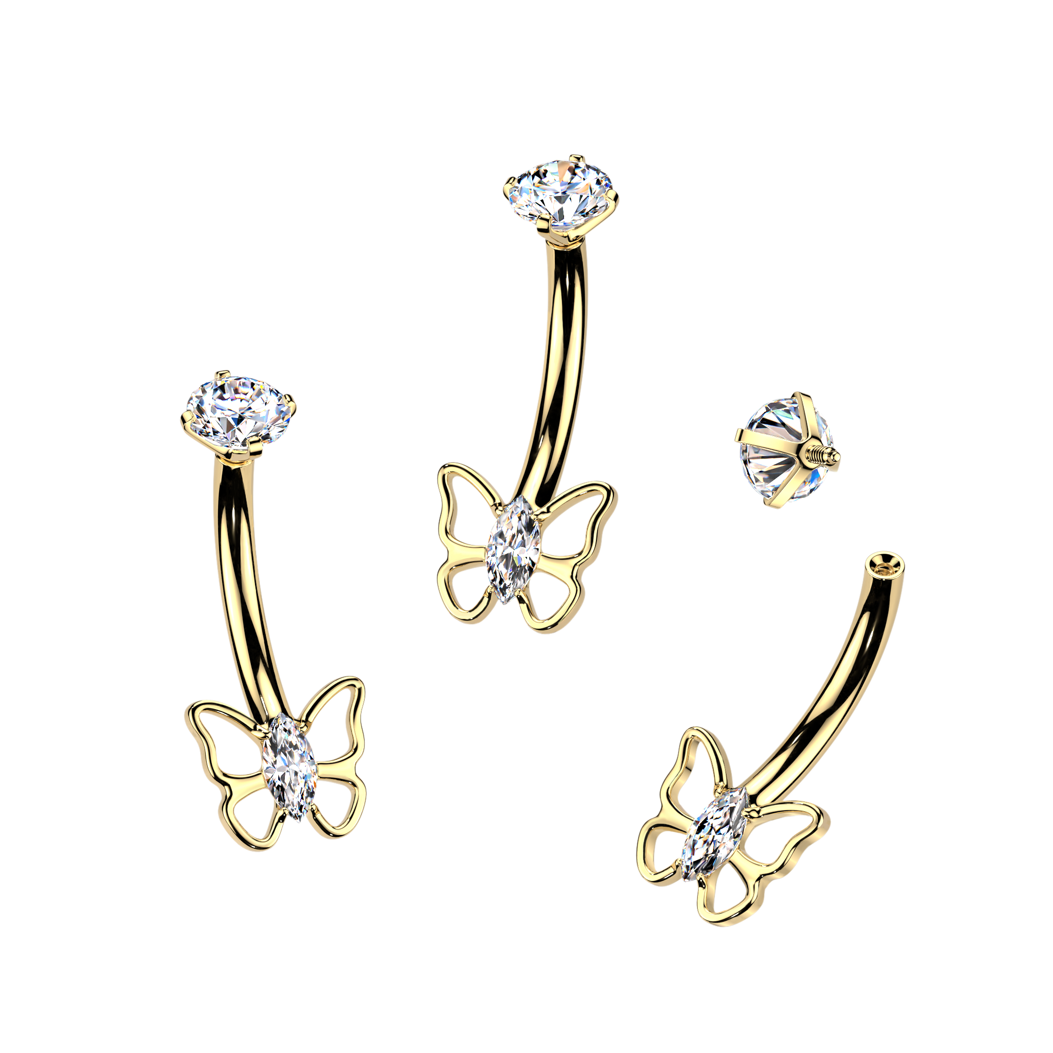 Élodie Crystal Butterfly Belly Ring in 14k Yellow Gold