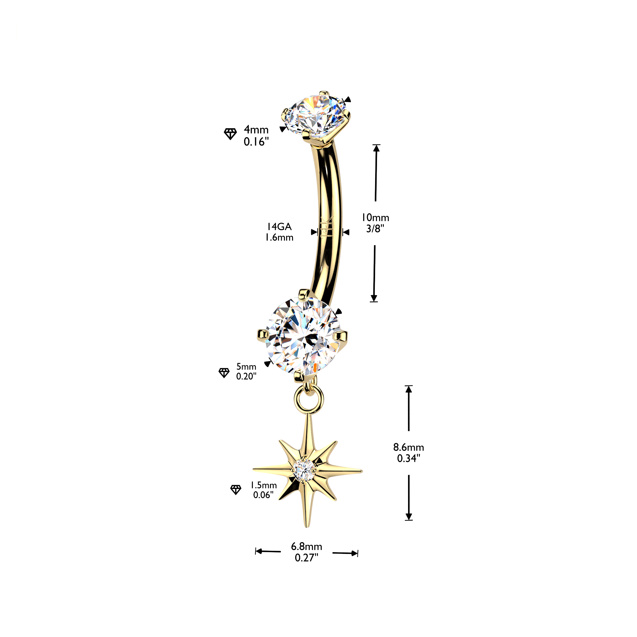 Afterglow Starburst Belly Dangle in 14K Yellow Gold