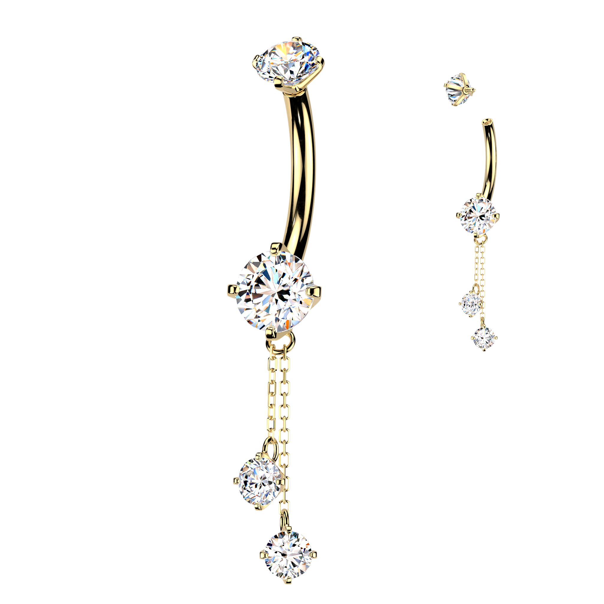 The Deux Internally Threaded Belly Dangle in 14K Yellow Gold