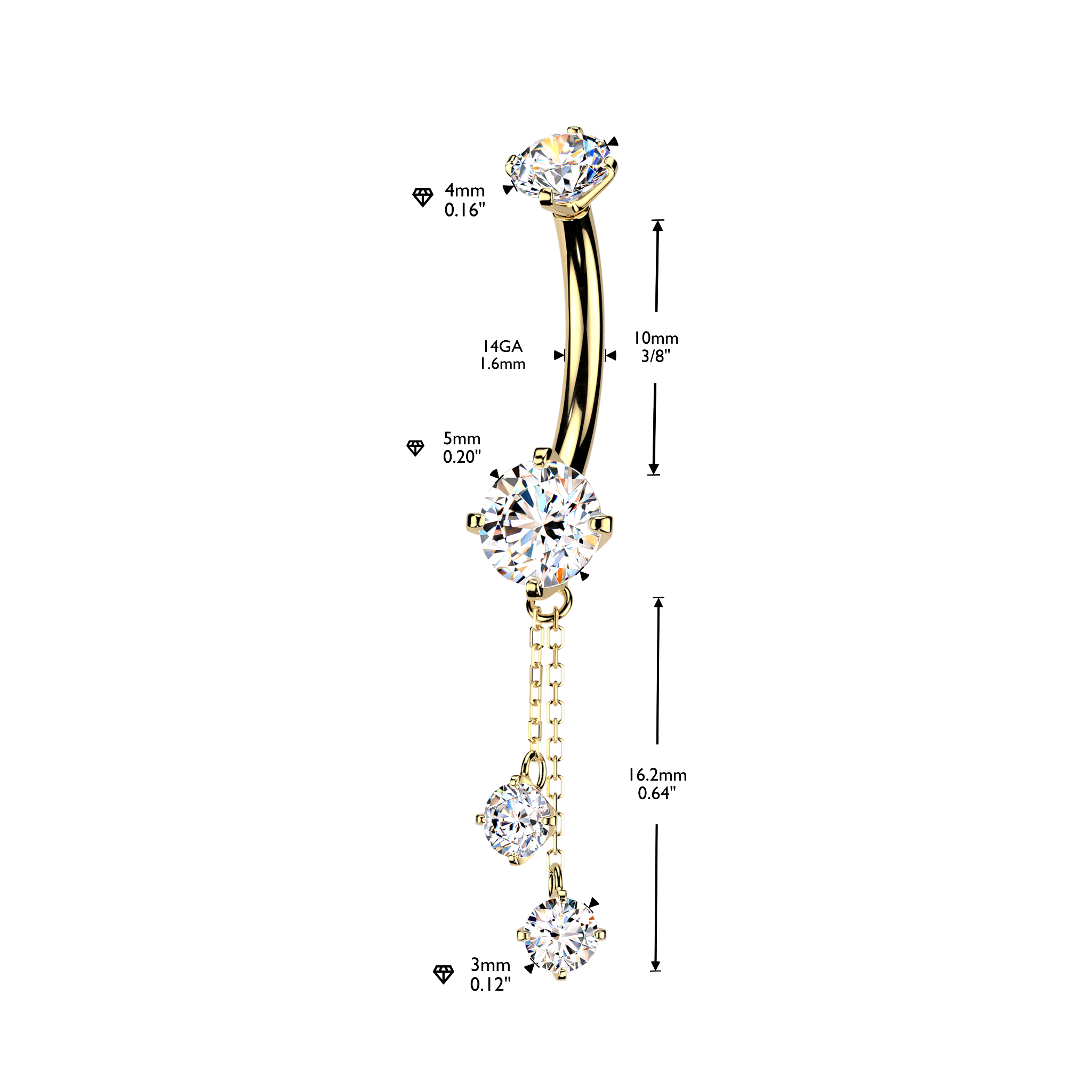 The Deux Internally Threaded Belly Dangle in 14K Yellow Gold