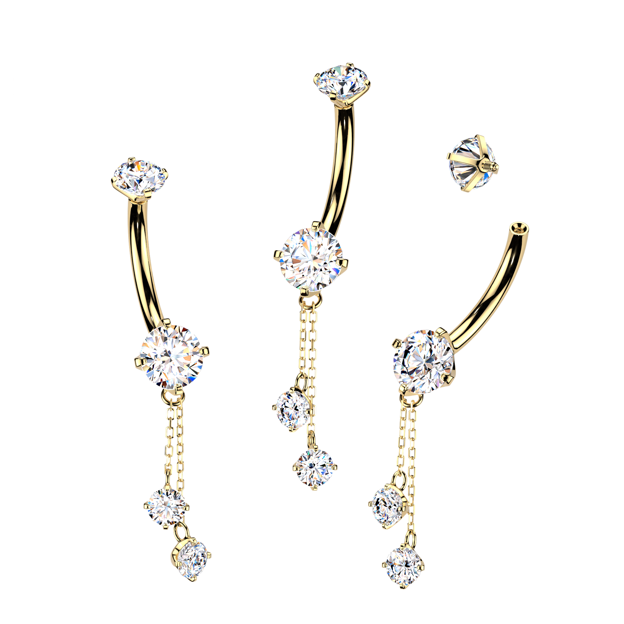 The Deux Internally Threaded Belly Dangle in 14K Yellow Gold