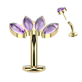 Gold Natural Stone Fan Top Titanium Threadless Floating Convex Base Belly Bar