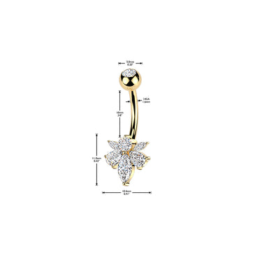 Gold Plated 316L Belly Ring With Pear & Marquise CZ Bee and Press Fit CZ Top