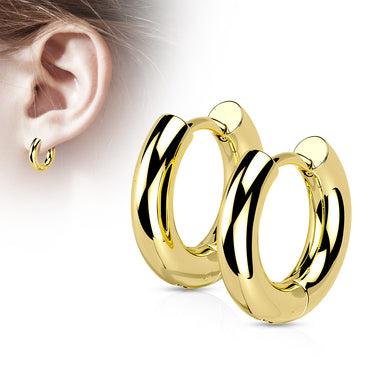 Yellow Gold Plated 3mm Surgical Steel Hinged Round Hoop Earrings (PAIR)