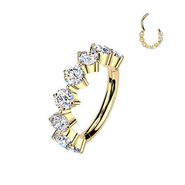 Gold Plated Titanium Outward Facing CZ Hinged Segment Hoop Ring
