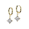 Gold Surgical Steel Prong Set Cubic Zirconia Diamond Dangle Hinged Hoop Earring (PAIR)