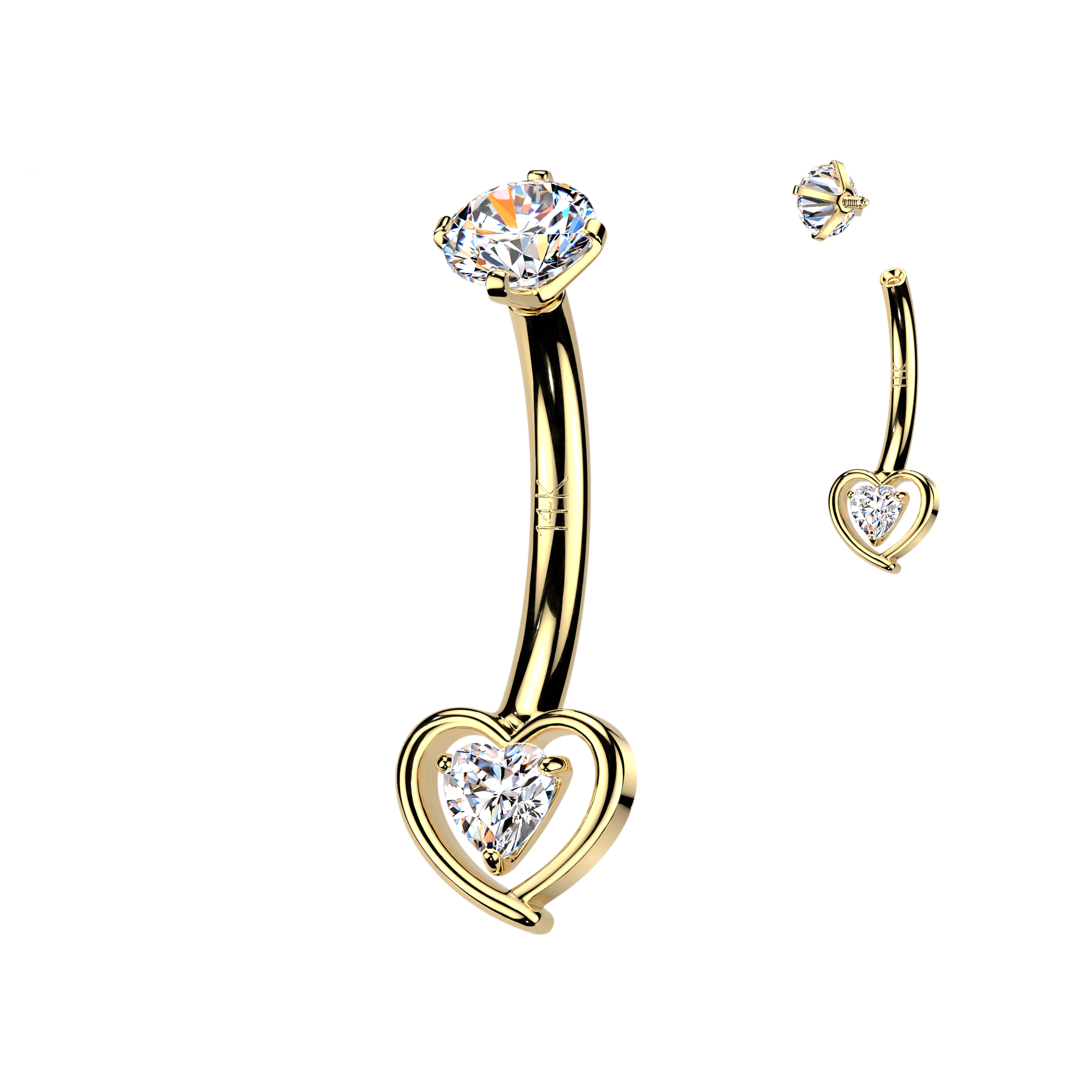 14K Gold Internally Threaded Cubic Zirconia Heart Cut Out Belly Ring