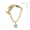 Gold Plated Titanium Threadless Chain Linked Curved Bar with Cubic Zirconia Dangle