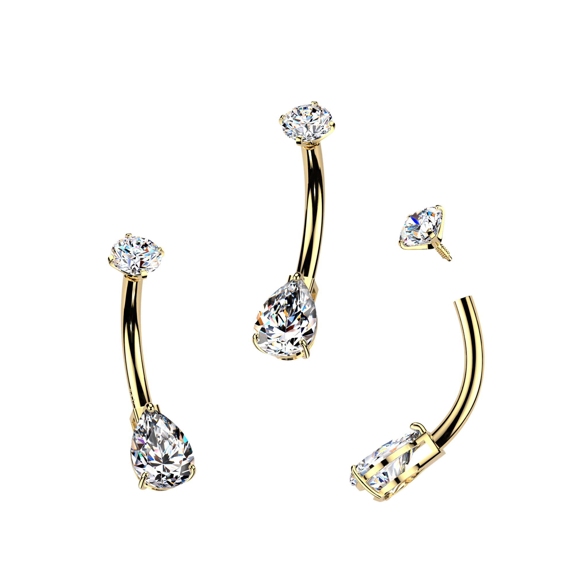 The Pear de Luxe Internally Threaded Teardrop Belly Ring in 14K Yellow Gold