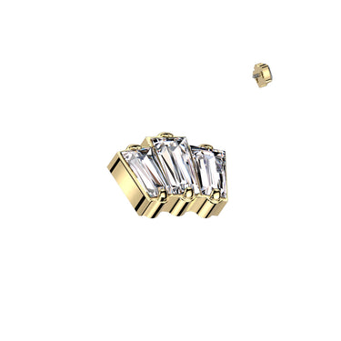Gold Plated Titanium Internally Threaded 3 Baguette Cubic Zirconia Top
