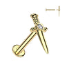Internally Threaded 14K Yellow Gold CZ Centre Dagger Labret