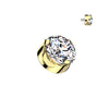 Gold Plated Titanium Internally Threaded Semi Bezel Set Round Cubic Zirconia Top