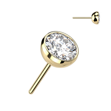 Gold Plated Titanium Threadless Push In Bezel Set CZ Ball Top