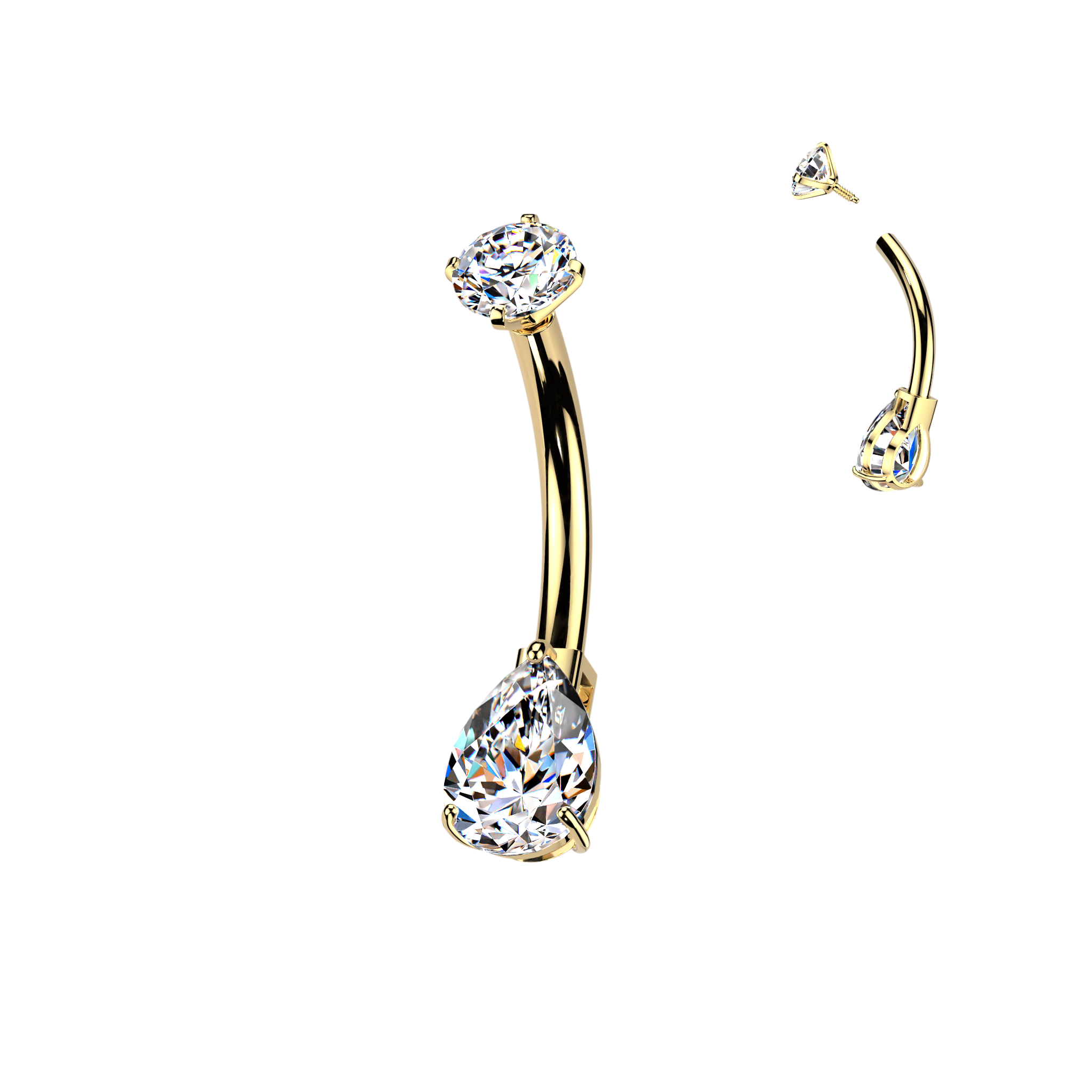 The Pear de Luxe Internally Threaded Teardrop Belly Ring in 14K Yellow Gold