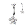 Titanium Internally Threaded Belly Ring With Prong Set CZ Top & Flower