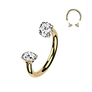 Gold PVD Plated Implant Grade Titanium Internally Threaded CZ Horseshoe