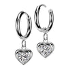 Surgical Steel Cubic Zirconia Heart Dangle Hinged Hoop Earring (PAIR)