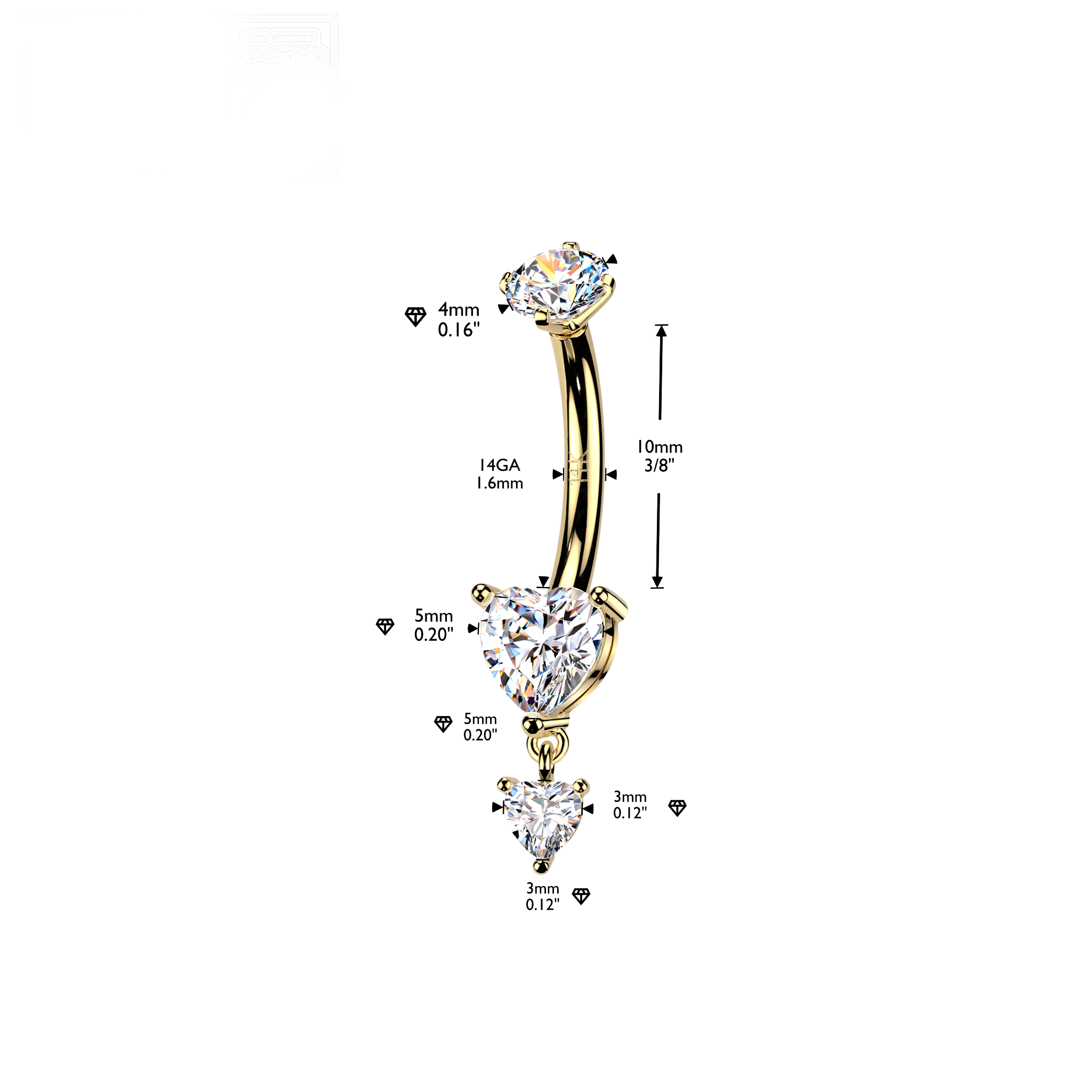 Fifth Avenue Lovers Belly Bar in 14K Yellow Gold