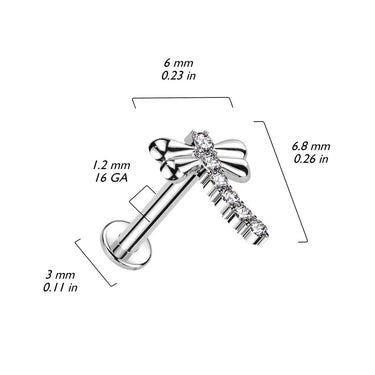 Internally Threaded 14K Yellow Gold CZ Dragonfly Labret