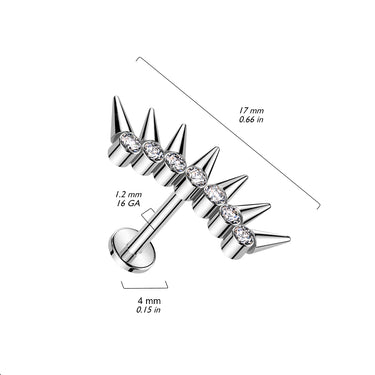 Titanium Internally Threaded Labret With Spikes CZ Fan Top