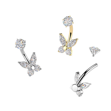 Gold Plated Internally Threaded Prong Set Butterfly Cubic Zirconia Belly Ring