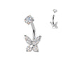 Internally Threaded Prong Set Butterfly Cubic Zirconia Belly Ring